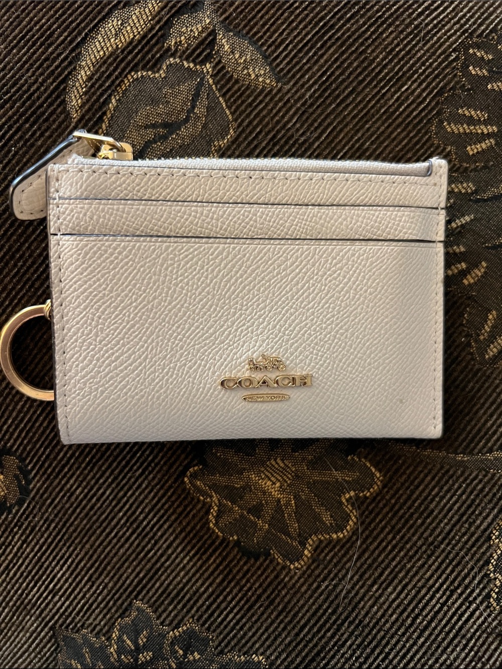 Coach White Pebbled Leather Card Holder with Gold Keyring